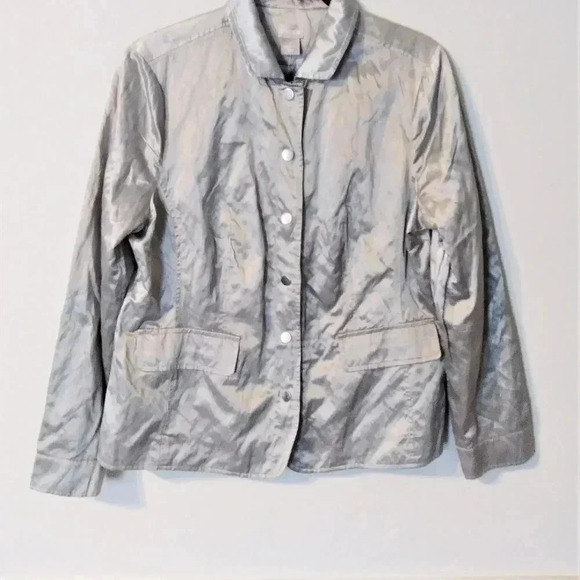 Chico's Textured Metallic Gray Jacket Size 1 NWT - Picture 5 of 6